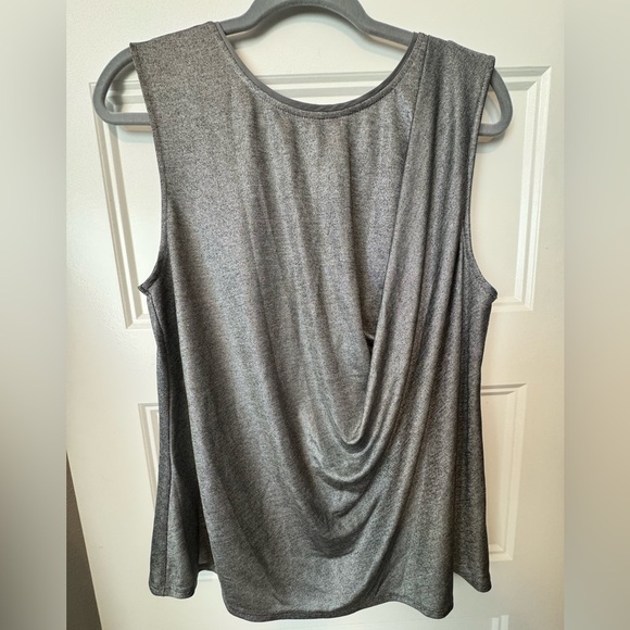 H by Halston Sleeveless Silver Metallic Drape Front Blouse Size Medium - Picture 1 of 10